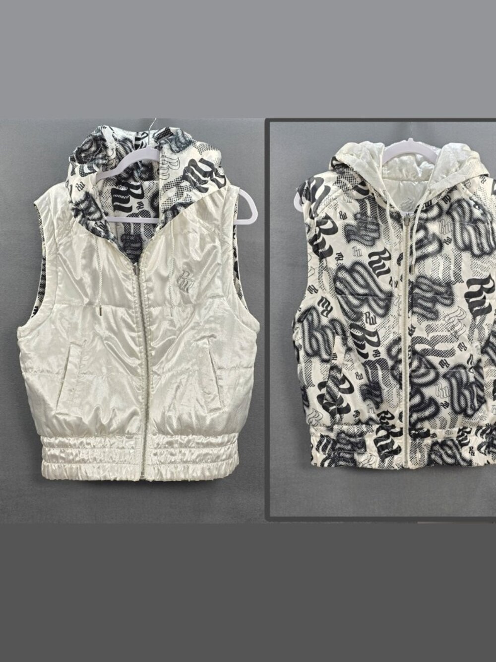 Vintage Y2K Rocawear Reversible Hooded Puffer Vest White Black Size Large